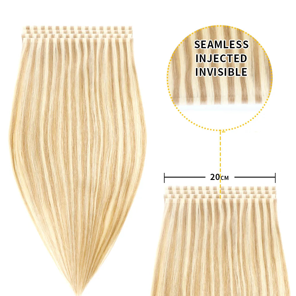 (#P18/613) Ash Blonde Highlights Tape Weft Hair Extensions 20CM 4Pcs