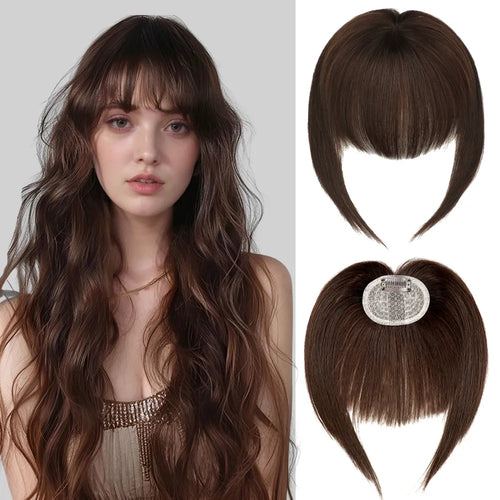 Model Wearing (#2) Darkest Brown Clip In Bangs