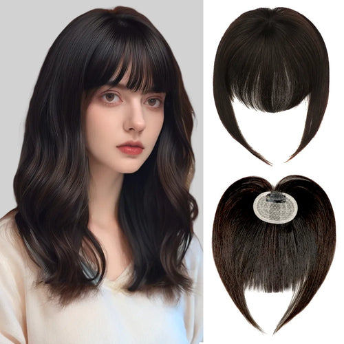 Model Wearing (#1B) Natural Black Clip In Bangs