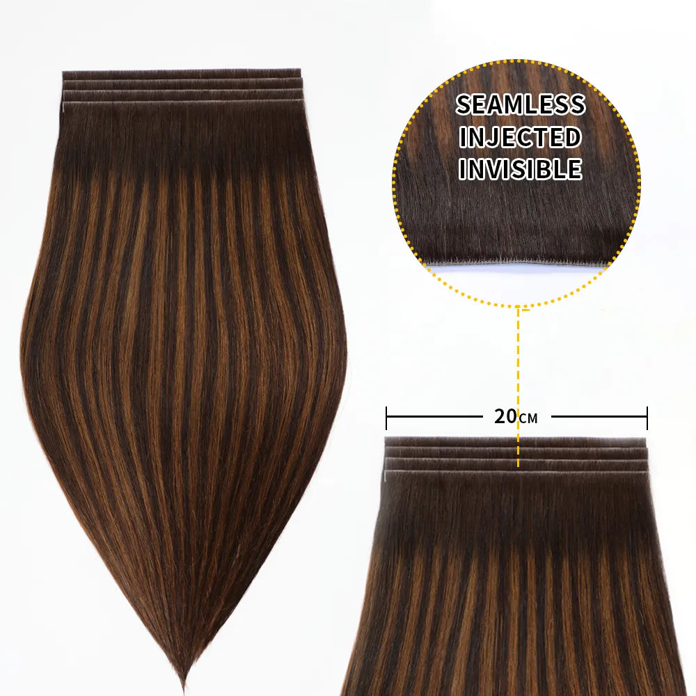 (#P2/6/T2) Darkest Brown Balayage Tape Weft Hair Extensions 20CM 4Pcs