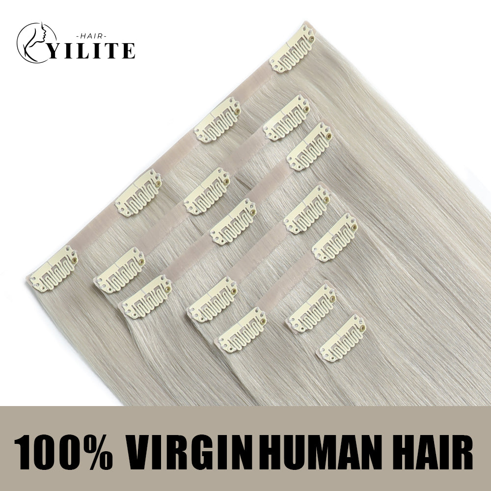 Back View of Silver Seamless Clip Ins  7Pcs 16 Clips Virgin Human Hair 