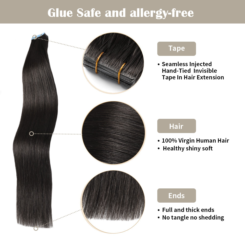 YiliteVip (#1B) Natural Black Invisible Tape In Extensions 20Pcs