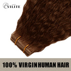 (#4) Chocolate Brown Kinky Straight Invisible Tape Ins 20Pcs Virgin Human Hair