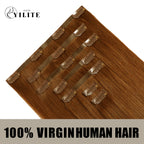Back View of Seamless Clip Ins 7Pcs 16 Clips Virgin Human Hair (#33) Dark Auburn