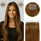 Before and After Wearing (#6) Chestnut Brown Seamless Clip In Hair Pads, 10cm Wide Piece