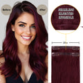 Before and After Wearing (#99J) Burgundy Seamless Clip In Hair Pads, 10cm Wide Piece