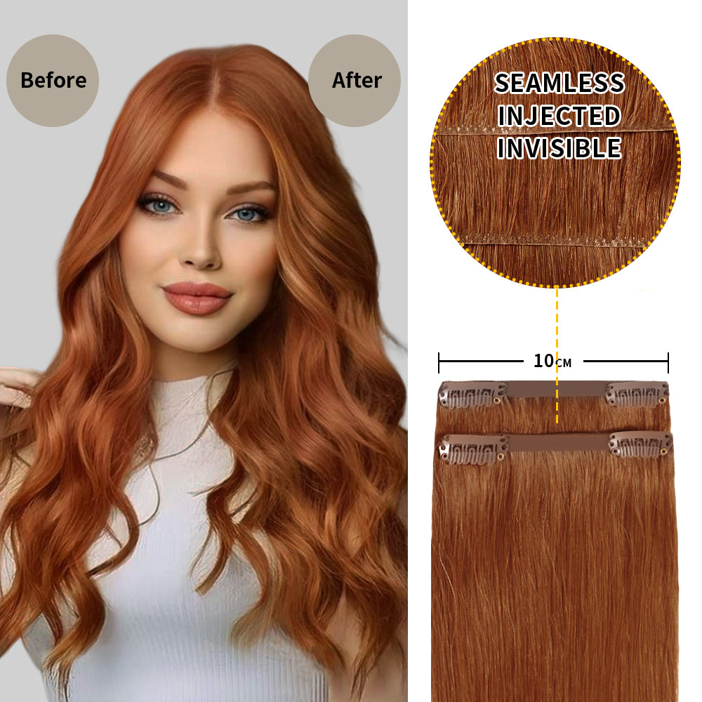Before and After Wearing (#33) Dark Auburn Seamless Clip In Hair Pads, 10cm Wide Piece