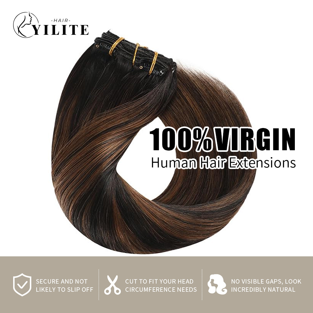 Virgin Human Hair (#P1B/6/T1B) Natural Black Balayage Classic Clip Ins