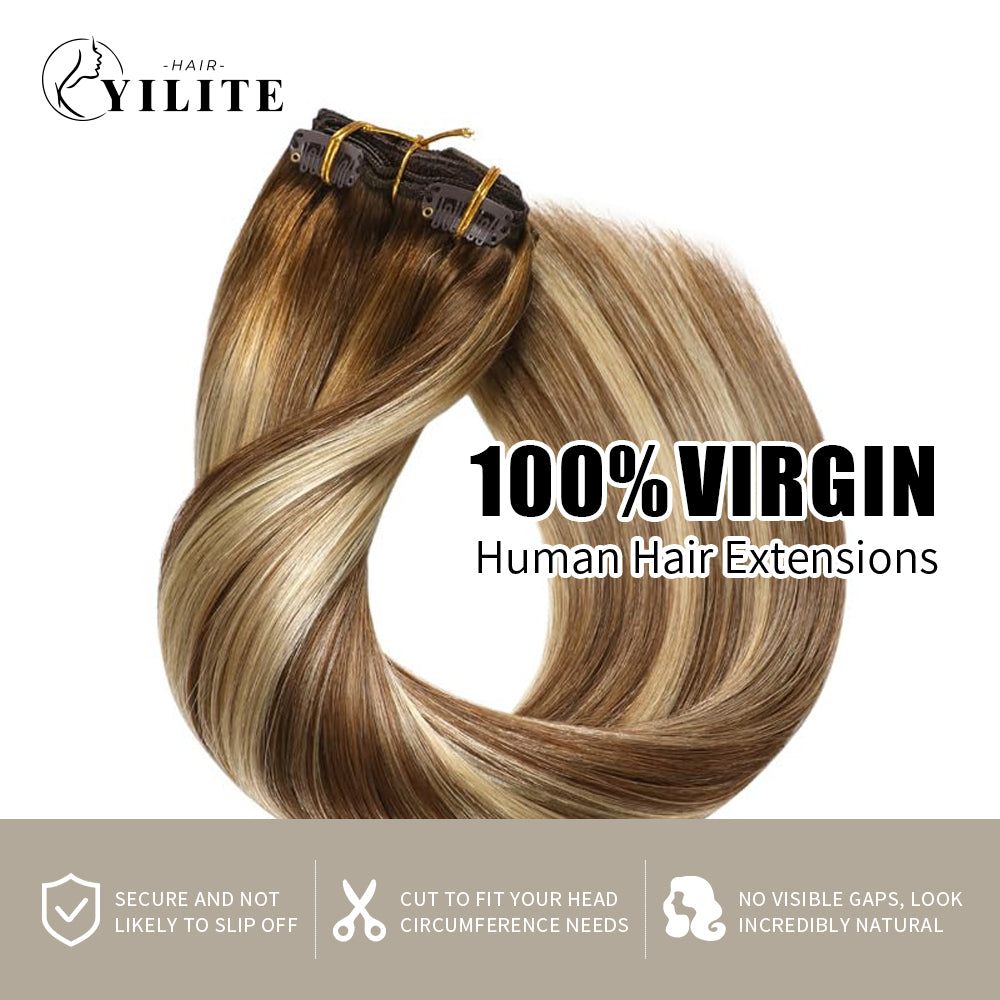 Virgin Human Hair (#P6/613/T4) Brown to Blonde Balayage Classic Clip Ins