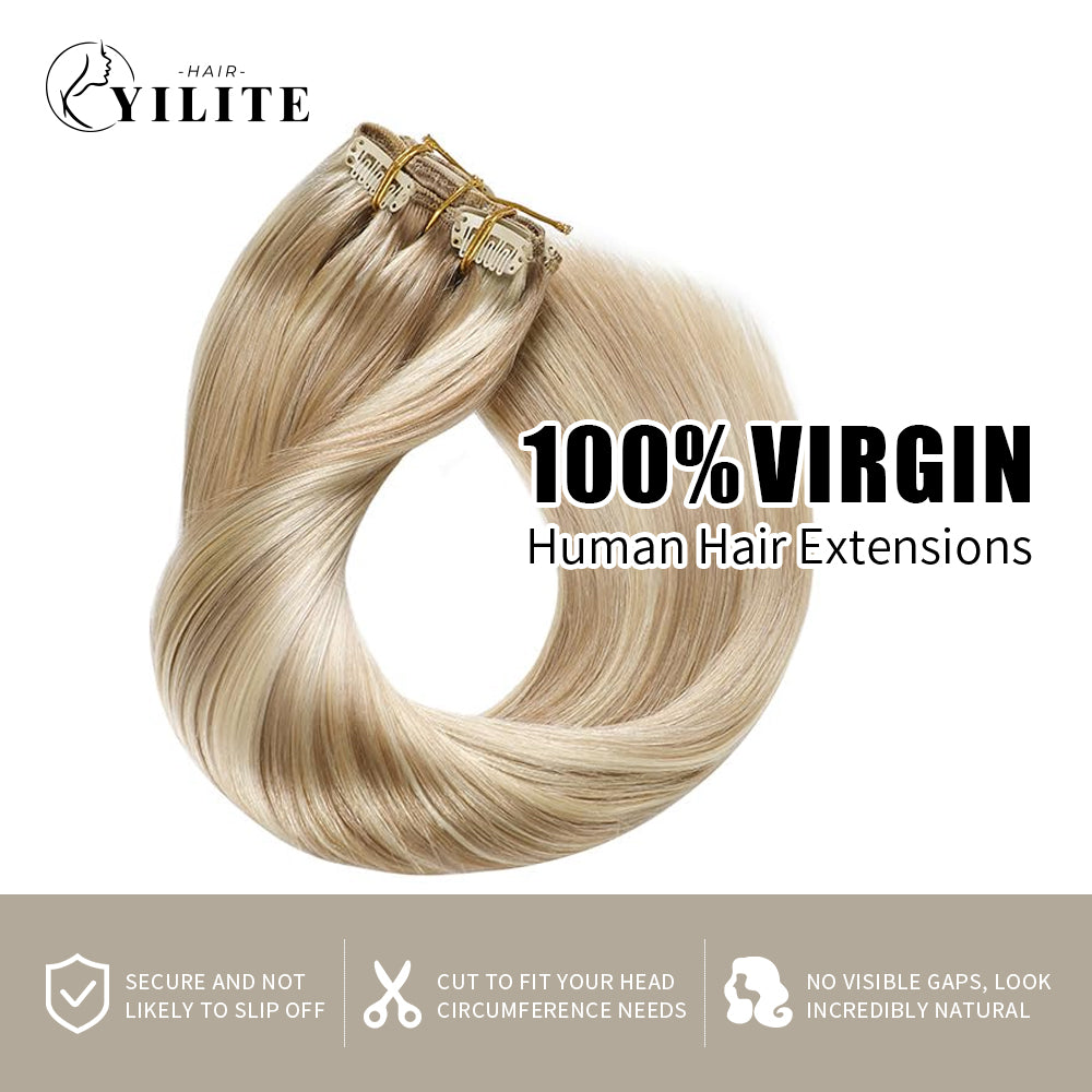 Virgin Human Hair (#P18/613) Ash Blonde Highlights Classic Clip Ins