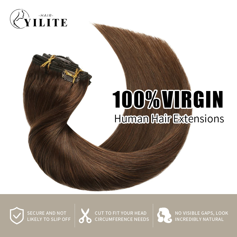 Virgin Human Hair (#6) Chestnut Brown Classic Clip Ins