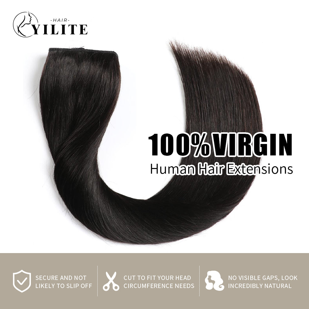 (#1B) Natural Black Invisible Wire Hair Extensions 100% Virgin Human Hair