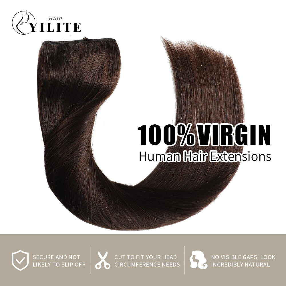 (#2) Darkest Brown Invisible Wire Hair Extensions 100% Virgin Human Hair  