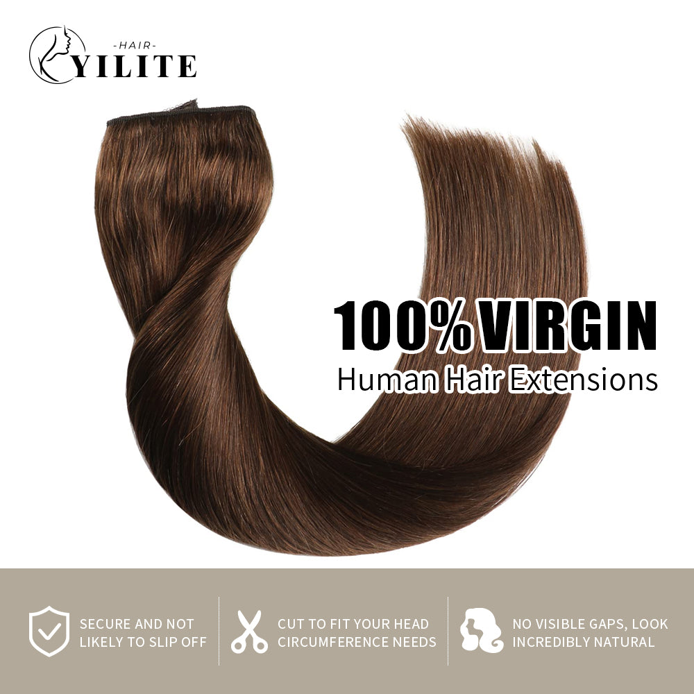 (#4) Chocolate Brown Invisible Wire Hair Extensions 100% Virgin Human Hair  