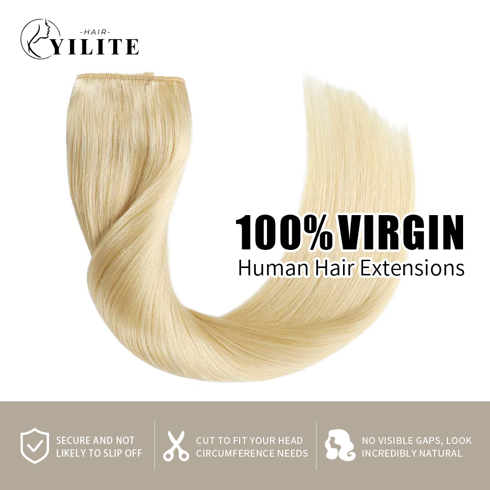 (#60) Platinum Blonde Invisible Wire Hair Extensions 100% Virgin Human Hair