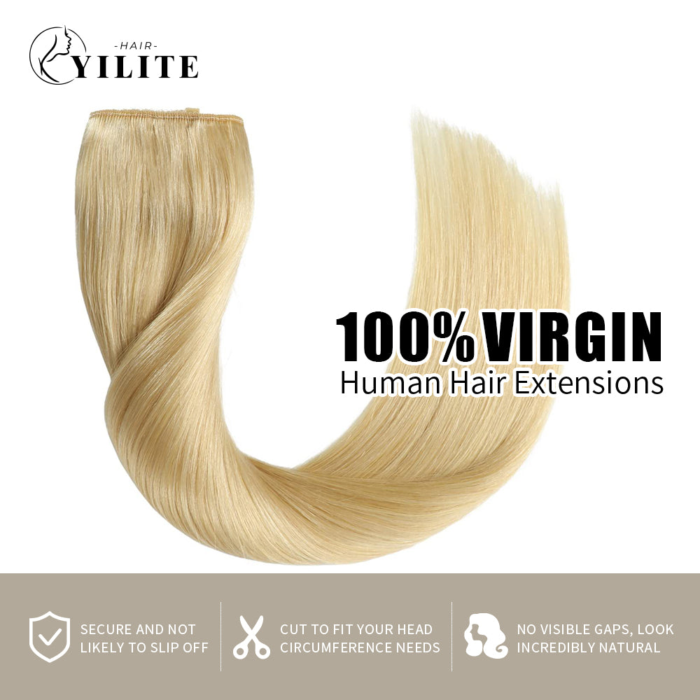 (#613) Bleach Blonde Invisible Wire Hair Extensions 100% Virgin Human Hair