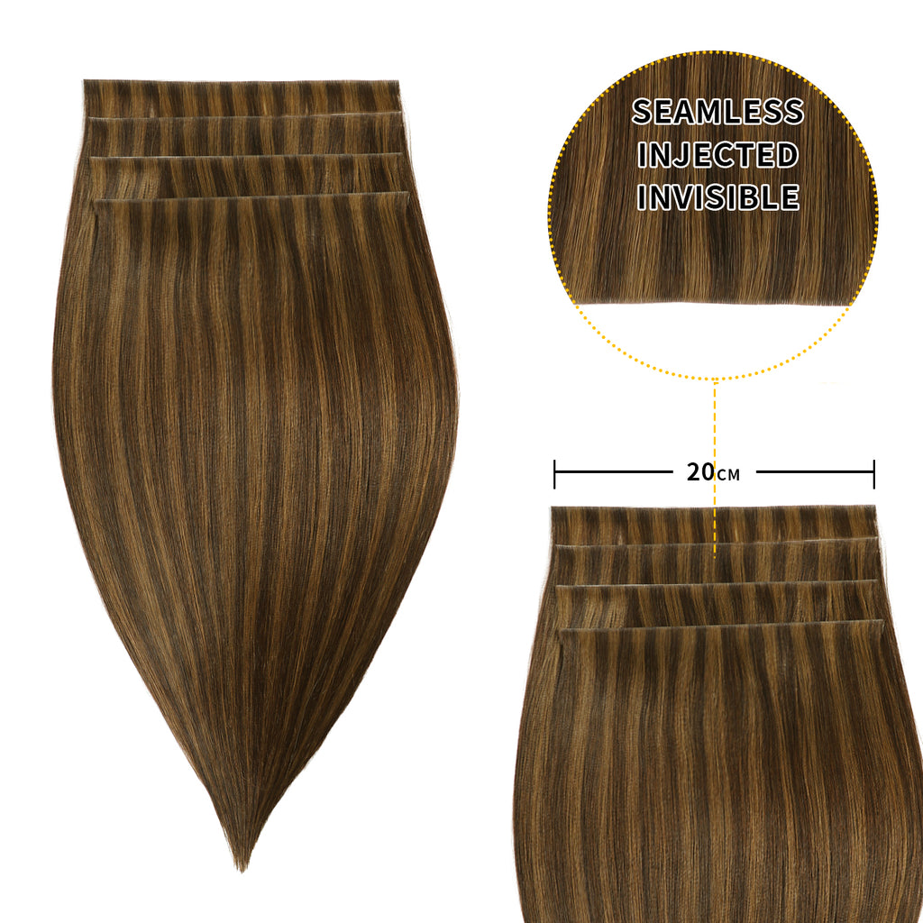 (#P2/6) Darkest Brown Balayage Tape Weft Hair Extensions 20CM 4Pcs