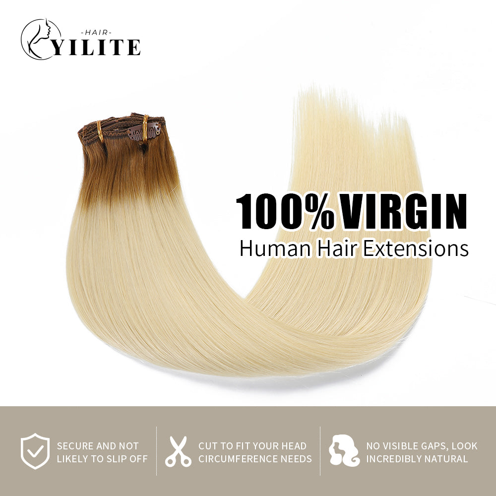 Virgin Human Hair (#T8/60) Light Brown to Platinum Blonde Classic Clip Ins