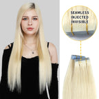 Model Wearing (#60) Platinum Blonde Tape Weft Hair Extensions