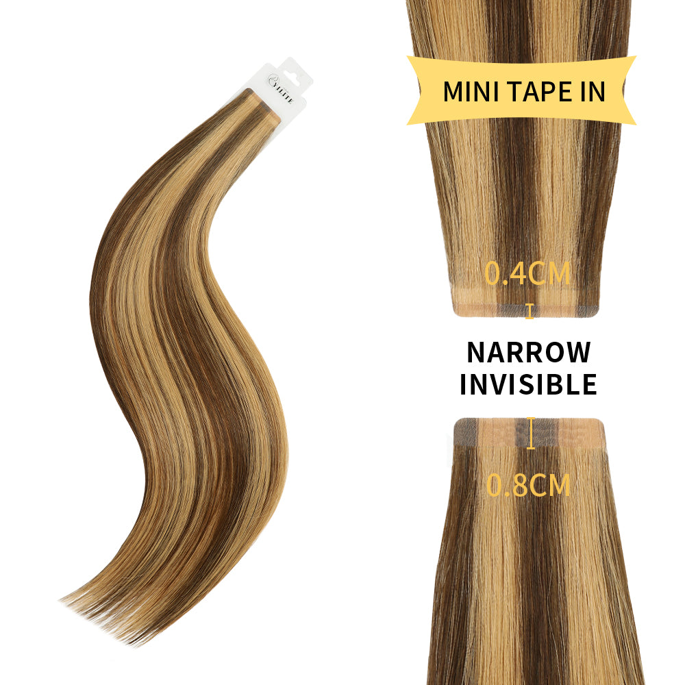 YiliteVip (#P4/27) Caramel Blonde Balayage Mini Tape In Hair Extensions 20Pcs