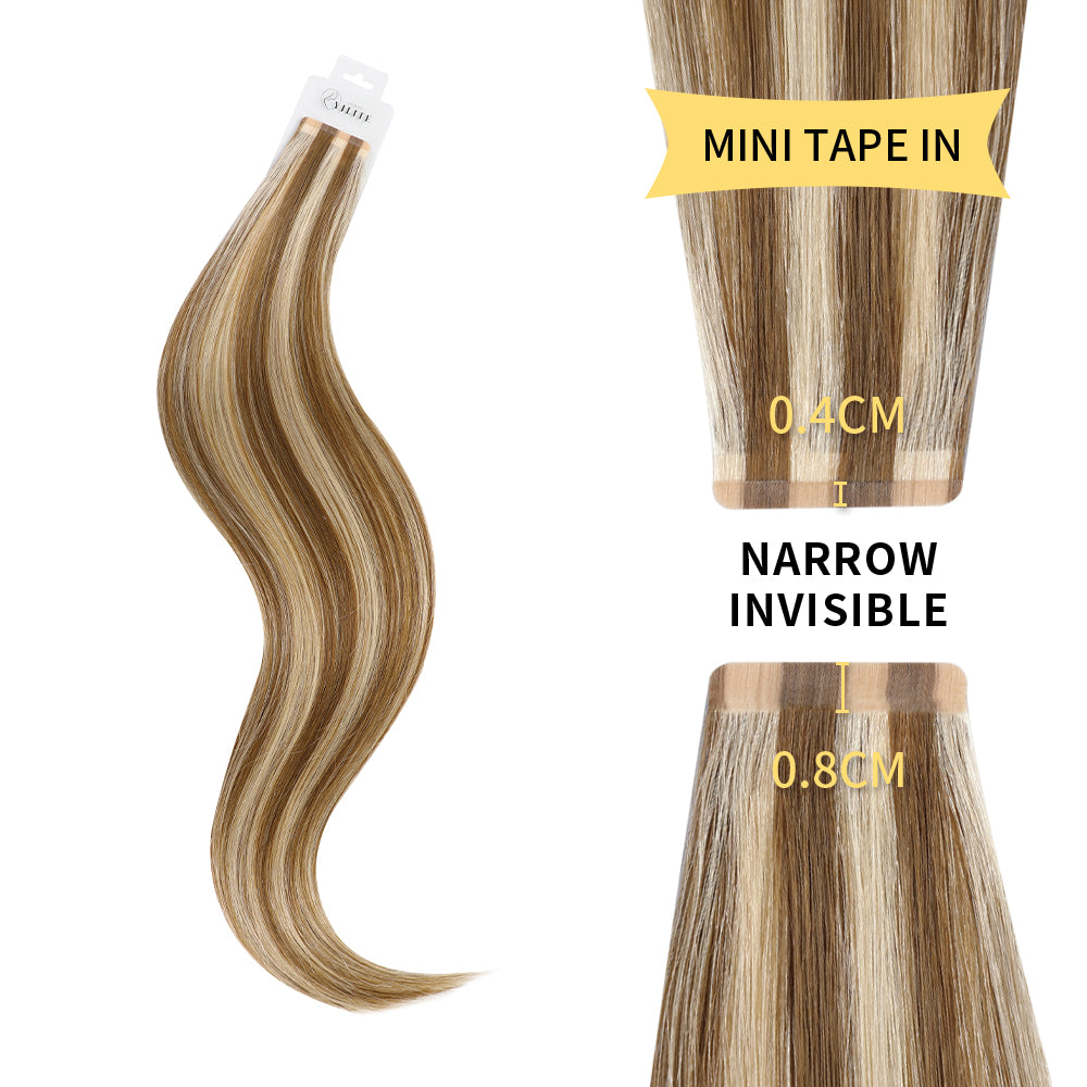 YiliteVip (#P6/613) Chestnut Brown Balayage Mini Tape In Hair Extensions 20Pcs