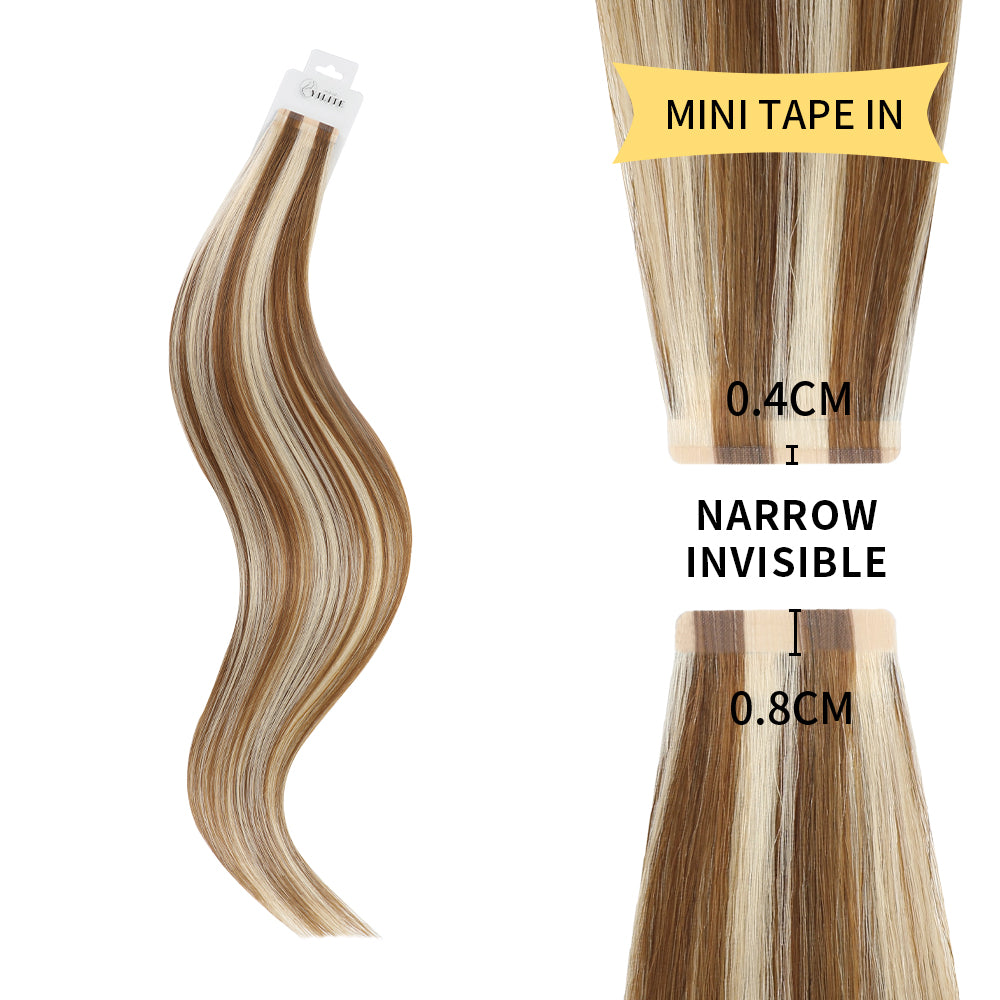 YiliteVip (#P8/60) Light Brown with Blonde Balayage Mini Tape In Hair Extensions 20Pcs