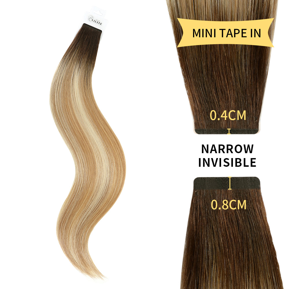 YiliteVip (#T2/P18/60) Darkest Brown with Ash Blonde Balayage Mini Tape In Hair Extensions 20Pcs