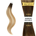 YiliteVip (#T2/P18/60) Darkest Brown with Ash Blonde Balayage Mini Tape In Hair Extensions 20Pcs