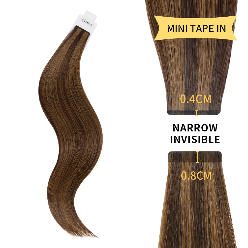 YiliteVip (#P2/6) Darkest Brown Chestnut Balayage Mini Tape In Hair Extensions 20Pcs