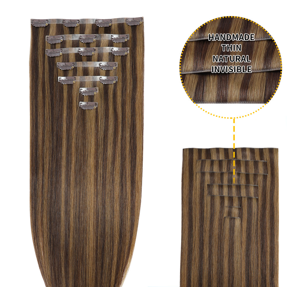 YiliteVip (#P2/6) Darkest Brown Chestnut Balayage Seamless Clip Ins 7Pcs