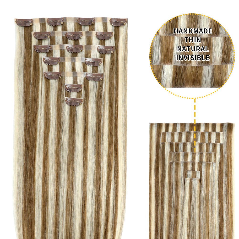 YiliteVip (#P6/613) Chestnut Brown Balayage Seamless Clip Ins 7Pcs
