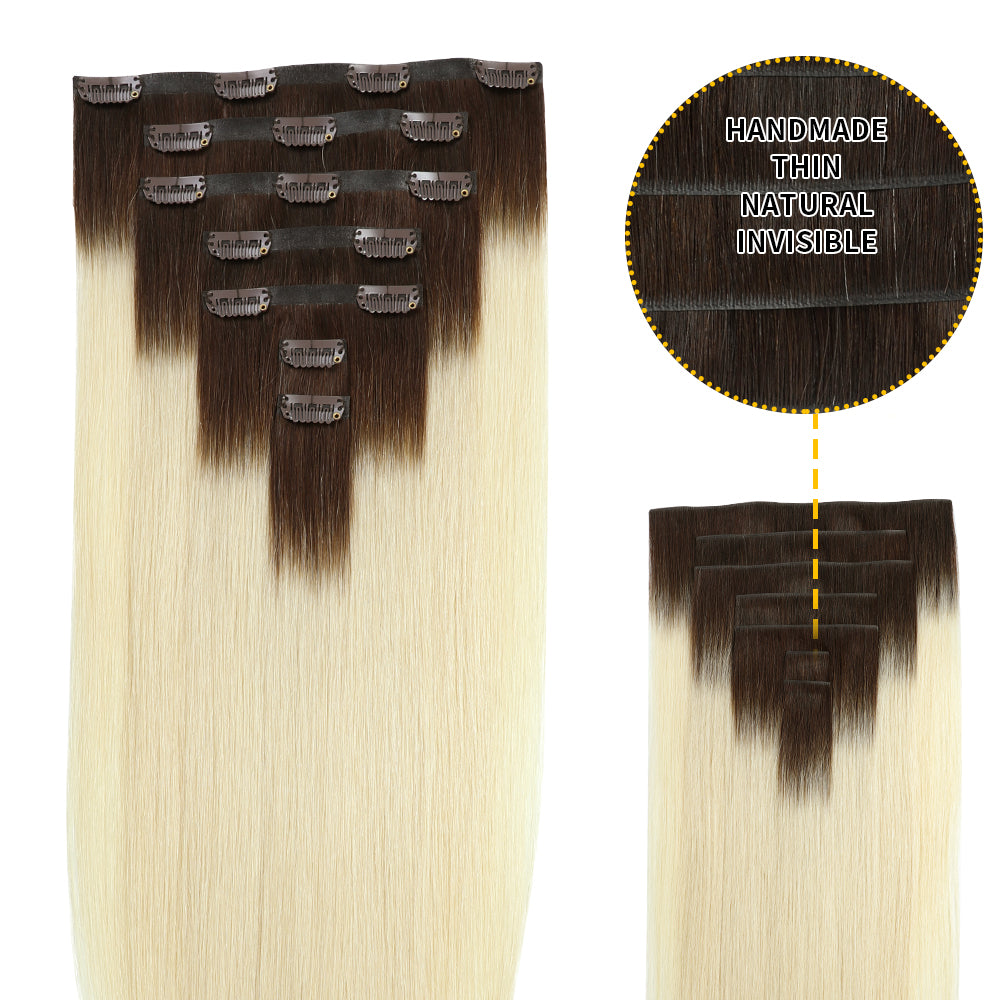 YiliteVip (#T2/60) Darkest Brown to Platinum Blonde Seamless Clip Ins 7Pcs