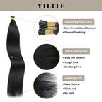 (#1) Jet Black I Tip Extensions with Italian Keratin Glue, 100% Virgin Hair, Healthy Ends