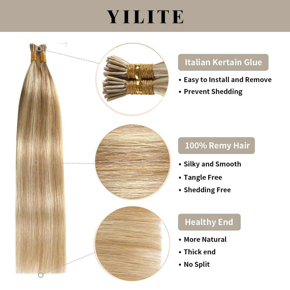 (#P18/613) I Tip Extensions with Italian Keratin Glue, 100% Virgin Hair, Healthy Ends