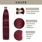 (#99J) Burgundy I Tip Extensions with Italian Keratin Glue, 100% Virgin Hair, Healthy Ends