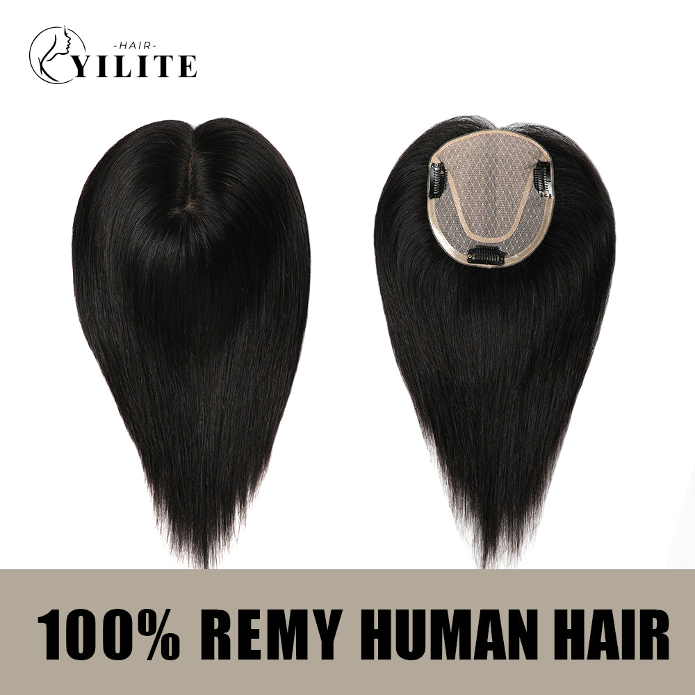 (#1) Jet Black Hair Toppers Virgin Human Hair 12×13 Mono Silk Base