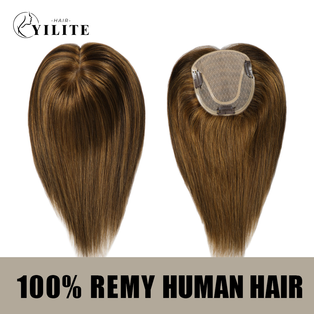 (#P10/4) Golden Brown Chocolate Brown Hair Toppers Virgin Human Hair 12×13 Mono Silk Base
