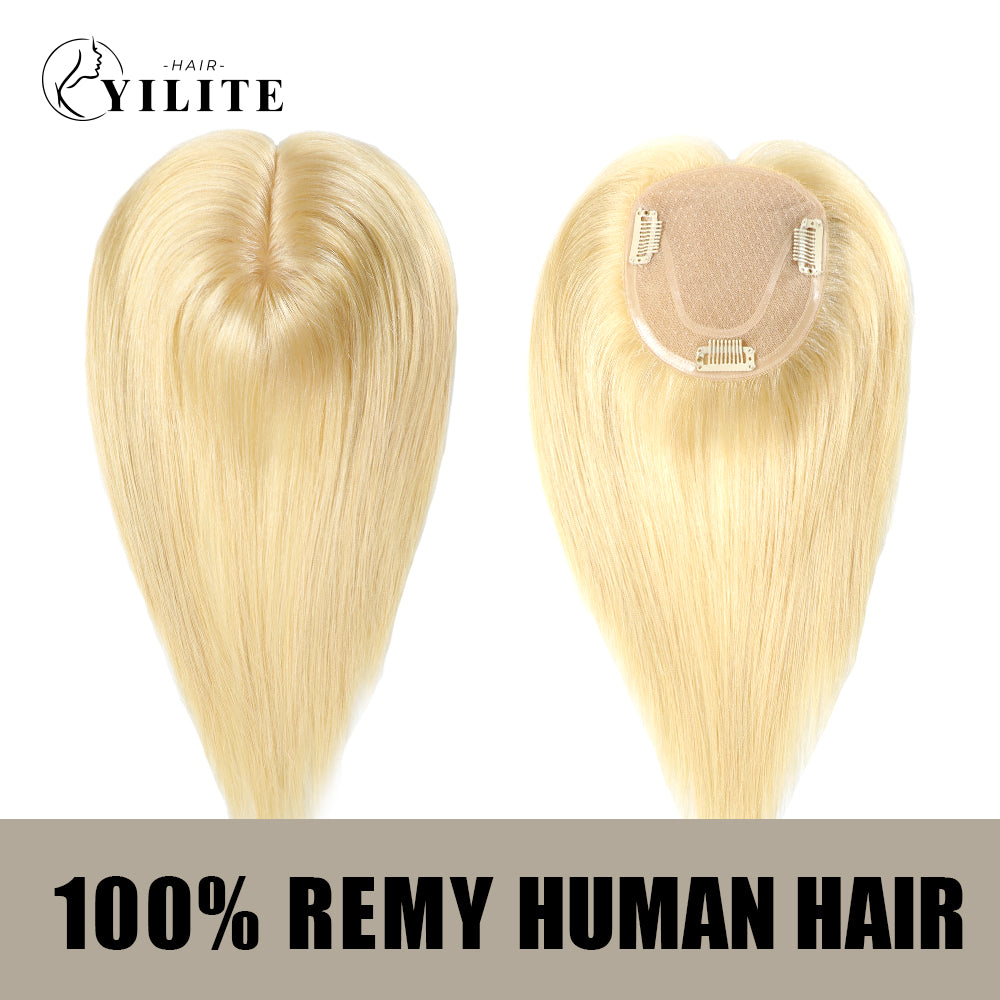 (#613) Bleach Blonde Hair Toppers Virgin Human Hair 12×13 Mono Silk Base