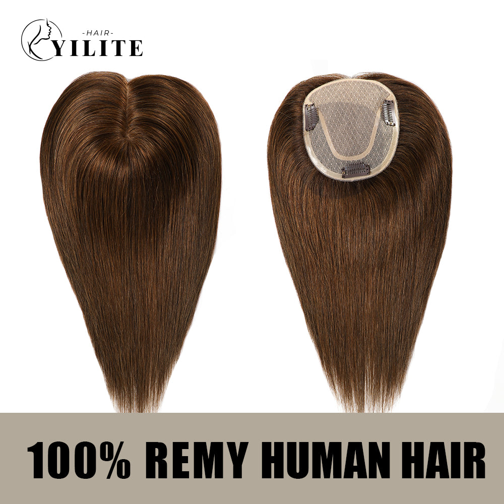 (#4) Chocolate Brown Hair Toppers Virgin Human Hair 12×13 Mono Silk Base