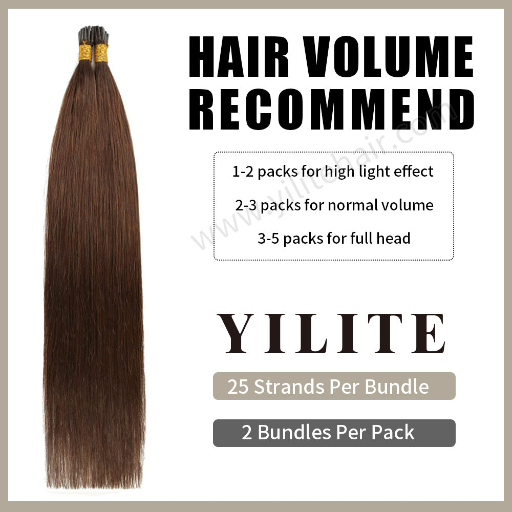 (#4) Chocolate Brown I Tip Extensions with Hair Volume Recommend 