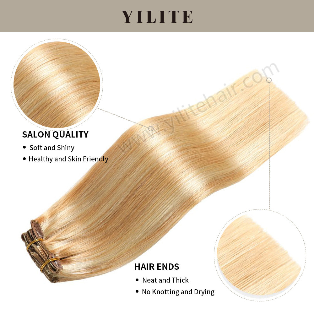 (#P27/613) Strawberry Blonde Bleach Blonde Classic Clip Ins with salon quality and hair ends
