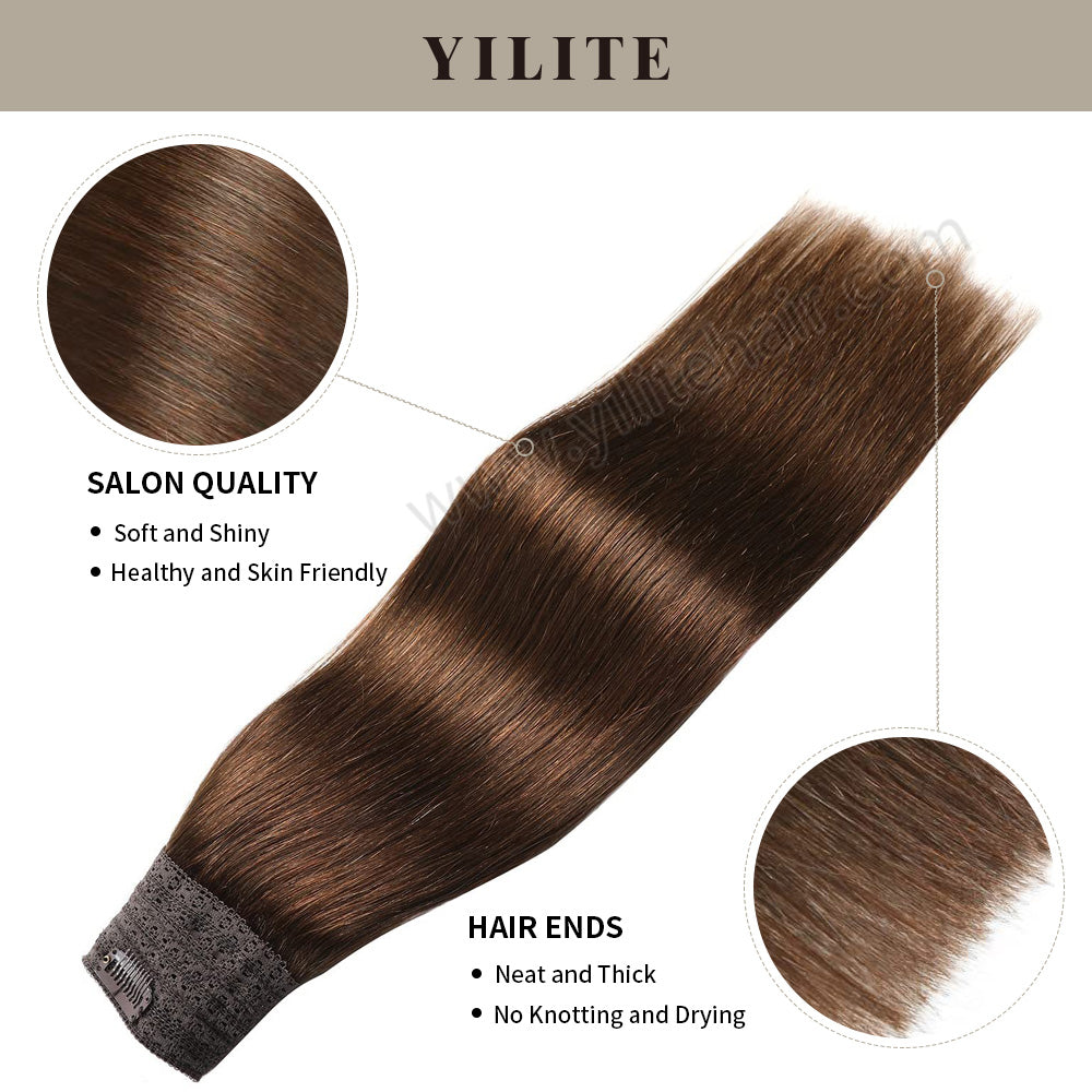 (#4) Chocolate Brown Invisible Wire Hair Extensions with Salon Quality and Thick Hair Ends 