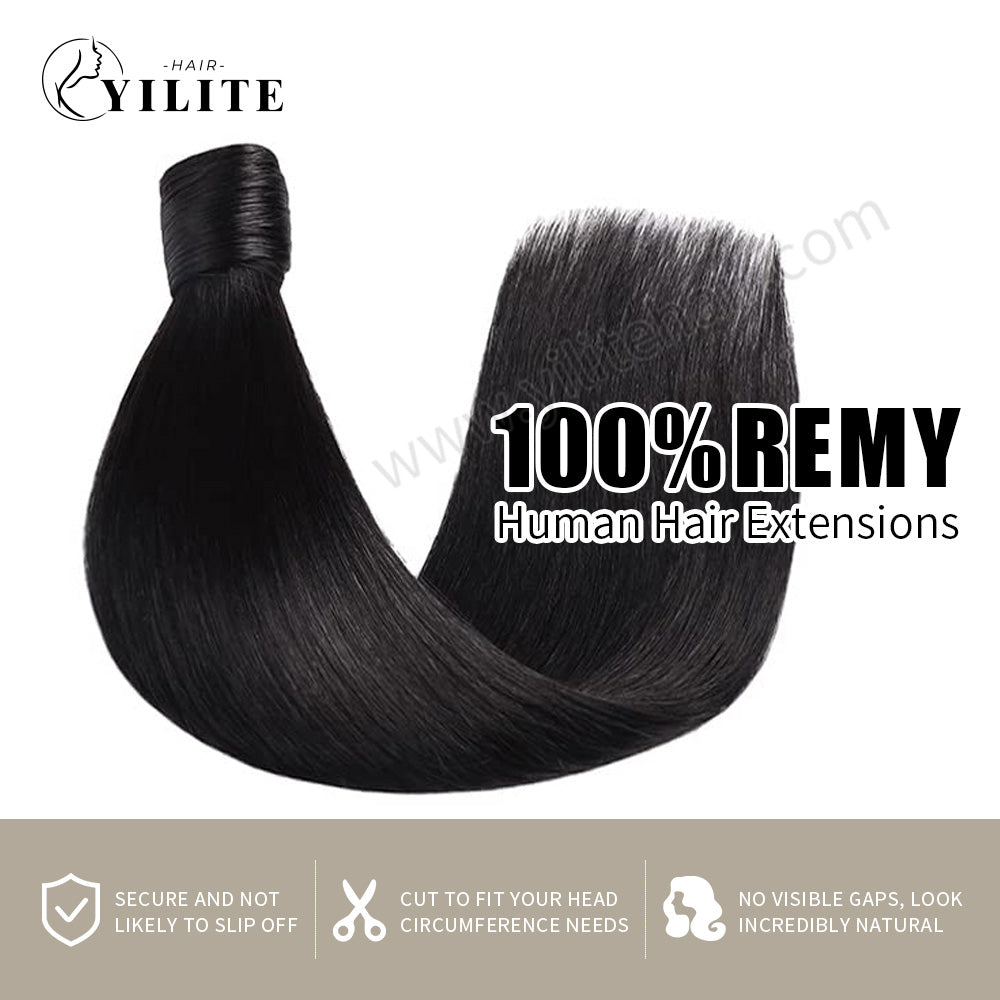 (#1B) Natural Black Wrap Around Ponytail Extension Virgin Human Hair