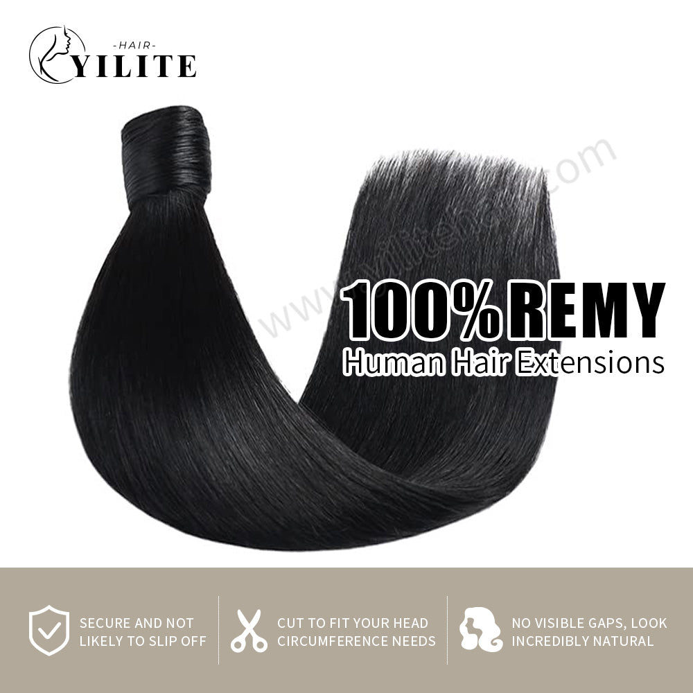 (#1) Jet Black Wrap Around Ponytail Extension Virgin Human Hair