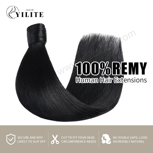 (#1) Jet Black Wrap Around Ponytail Extension Virgin Human Hair