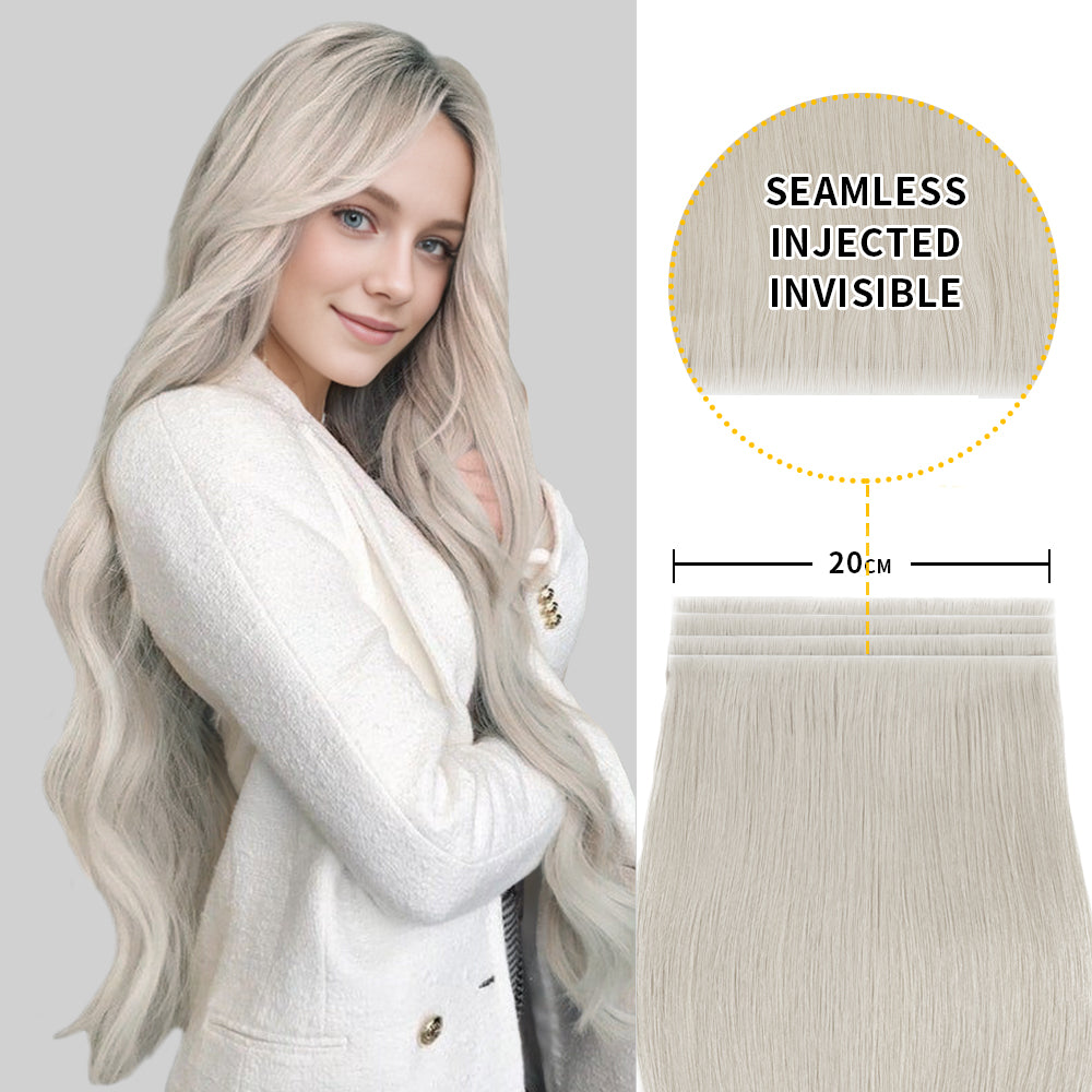 Model Showcase Wearing Silver Tape Weft Hair Extensions