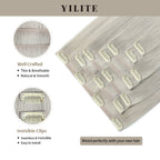 Silver Seamless Clip Ins 7Pcs with Front View Thumbnail and Close-Up of Clips 