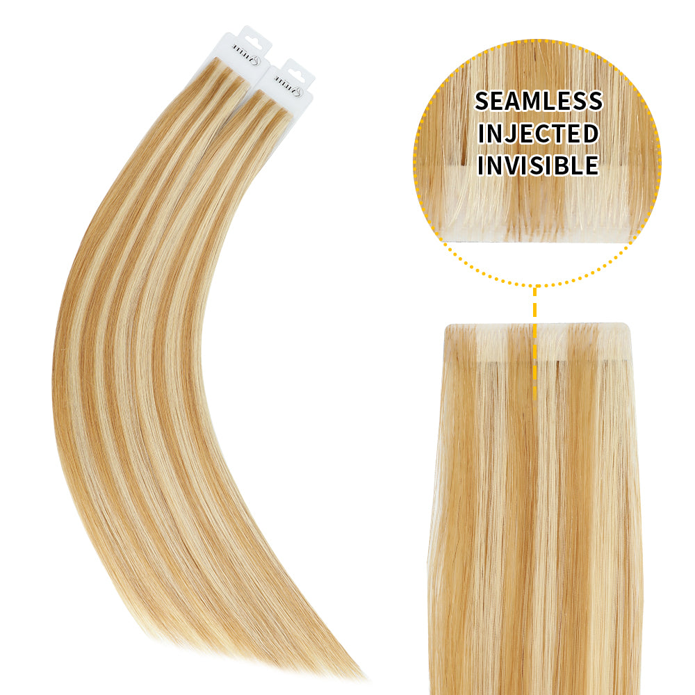 YiliteVip (#P27/613) Strawberry Blonde Bleach Blonde Invisible Tape In Extensions 20Pcs