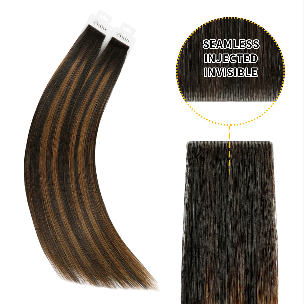 YiliteVip (#P1B/6/T1B) Natural Black Balayage Invisible Tape In Extensions 20Pcs