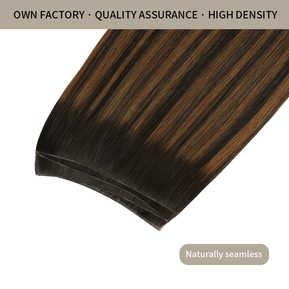 Close-up of (#P1B/6/T1B) Natural Black Balayage Genius Weft, High-Density, Naturally Seamless
